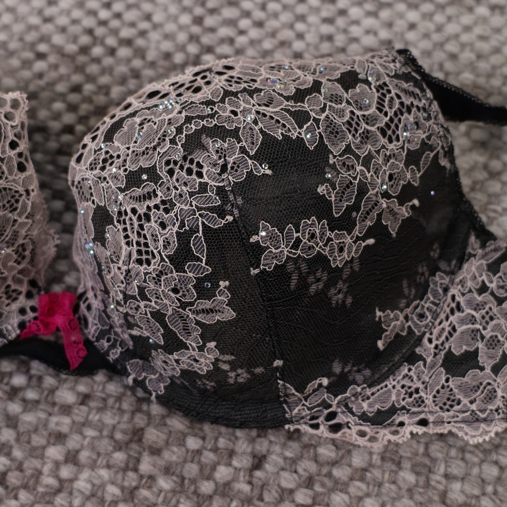 Victoria's Secret Bra Womens 34C Black Good Dream Angels Lace Rhinestone Push Up